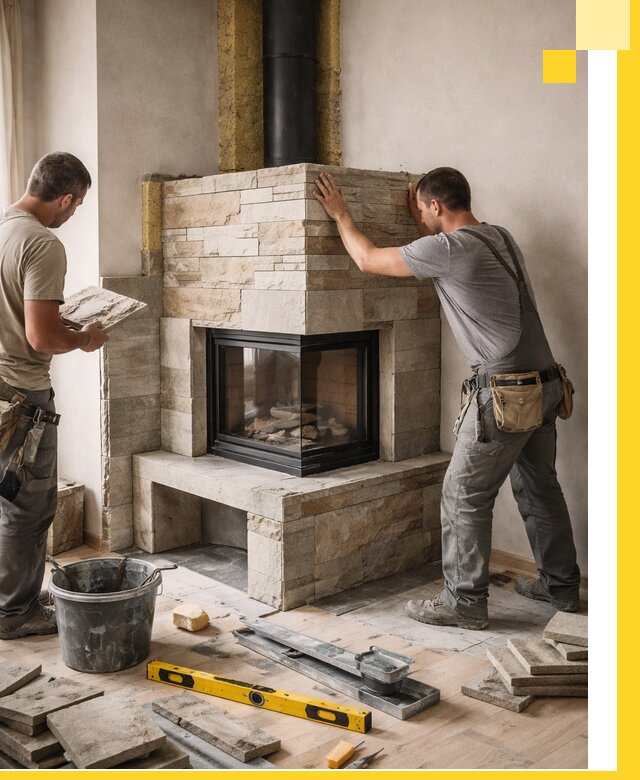 Угловые камины под ключ проект, монтаж и отделка в Фурманове