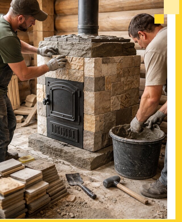 Облицовка банной печи под ключ в Фурманове: камень и плитка