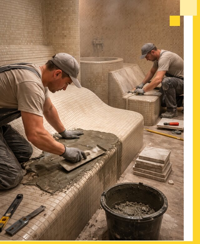 Лежаки для хамама под ключ в Фурманове, проект и монтаж