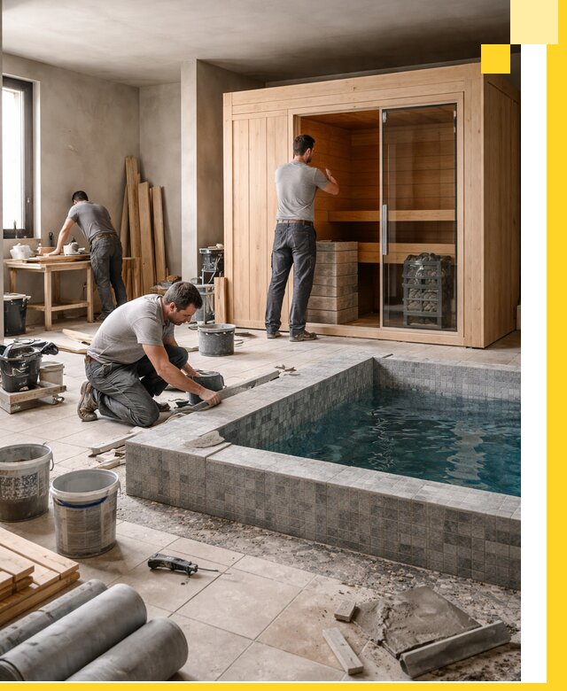 SPA зоны под ключ с бассейном сауной и печью в Фурманове